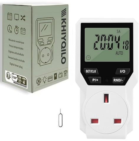 Digital Plug Timer Socket – Programmable Timer Switch with 18 ON/Off Programs, Random & Countdown Modes, Energy-Saving Electric Plug for Lights, Appliances & Security, Indoor (230V, 13A, 2900W)
