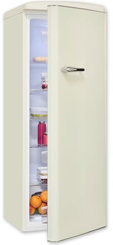 Exquisit Retro-Kühlschrank, ohne Gefrierfach, 229 Liter, groß, 5 Ablagen, Gemüsefach, Temperaturregelung, RKS325-V-H-161E magnolienweiss