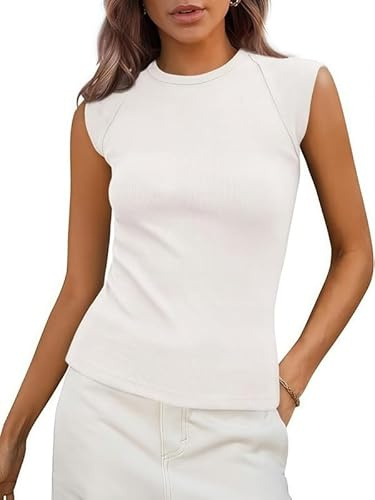 Sukiglam Canotta Donna Elegante Girocollo Canotte Senza Maniche Tank Top Sexy Canottiera a Coste Estivi Slim Fit Magliette Elasticizzato Casual Abbigliamento Tinta Unita Basic Shirt