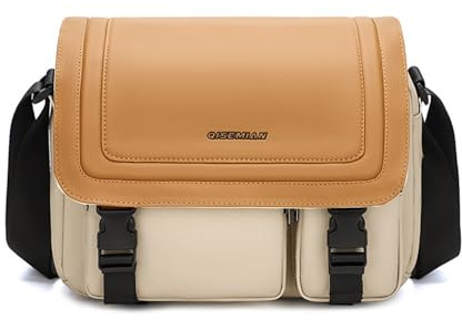 DremFreo Borsa a Tracolla Fotografica in Tessuto Oxford spalmato PU Beige con 2 Divisori Rimovibili per Fotocamera DSLR e 2 Obiettivi BG506 (Arancione-Beige)