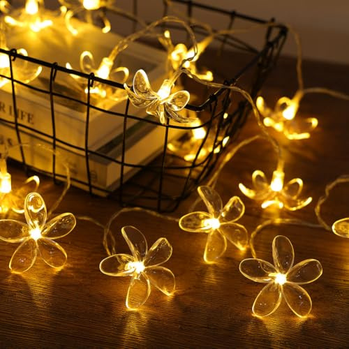AOOTE Cadena de Luces de Flores, 3 M 20 Guirnalda de luces LED de Cerezo,Funciona con Pilas,Impermeable Guirnalda de Flores,Guirnalda Luces Decorativas Interior Exterior para Jardín,Boda,Blanco Cálido