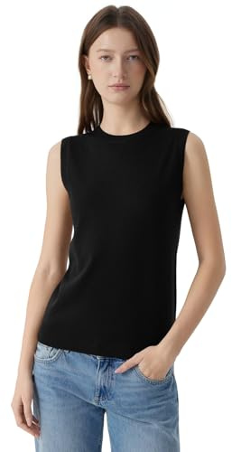 SUUKSESS Women Silk Cashmere Blend Crew Neck Lightweight Sweater Vest Tops Sleeveless Tank Tops (Black, M)