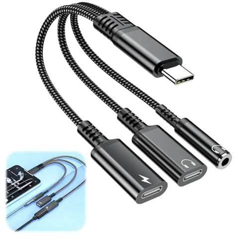 3 in 1 USB C a jack da 3,5 mm e cuffie di tipo C e adattatore caricabatterie USB C, musica e ricarica contemporaneamente, supporta telefonate, splitter audio OTG per telefoni cellulari e tablet con