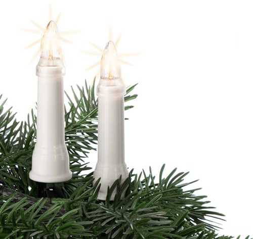 hellum Lichterkette Kerzen Weihnachtsbaum, Kerzen Lichterkette außen mit Clip, 16 Lichter, beleuchtete Länge 675cm, Abstand 45cm, Schaft weiß, Zuleitung 1,5m, für Außen mit Stecker 640168