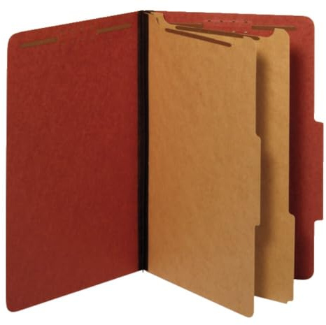 Pendaflex Recycled Classification Folders, 2 Dividers, 2 Integrated Fasteners, 2/5 Tab Cut, Legal Size, Red, Box of 10 (29075R)
