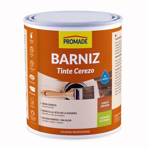 PROMADE - Barniz Tinte Satinado al Agua - Barniza, Decora y Protege Maderas de Interior, Cerezo, 375 ml