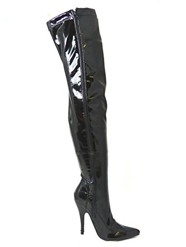 Bismaa Womens Ladies Sexy Thigh High Kinky Fetish Over The Knee Stiletto Heel Full Side Zip Boots Size UK 3-12 (9 UK, Black Patent)