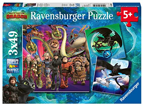 Ravensburger Kinderpuzzle - 08064 Drachenzähmen leicht gemacht - Puzzle für Kinder ab 5 Jahren, Dragons-Puzzle mit 3x49 Teilen