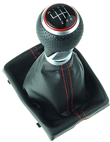 Do!LED DoLED perforierter Schaltknauf + Schaltsack + Rahmen - Leder - rote Naht - 6 Gang Ersatzteil Chrom-Hochglanz Look