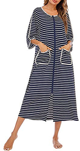 Damrockar morgonrockar, kvinnor dragkedja morgonrock kort/långärmad Housecoat mjuk dragkedja badrock med fickor nattkläder nattkläder