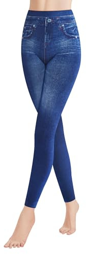 Libella Leggings Femme Aspect Jeans Leggings Taille Haute avec Ceinture Mode Shaping Leggins Extensible Treggings Gainant Pantalon Streetwear 4162J L/XL
