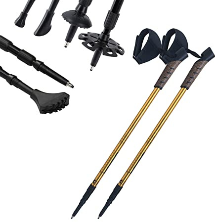 Bastoni telescopici in alluminio, per nordic walking, con 12 accessori, bastoncini da trekking in alluminio (oro)