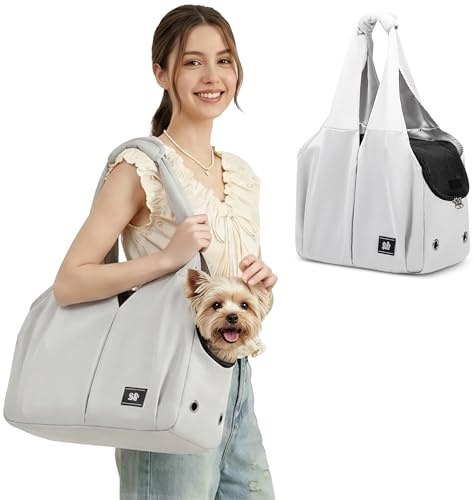 ALLSOPETS Puppy Sling Carrier for Small Dogs, Breathable Dog Sling with Leash Hook, Portable Pet Bag for Cats and Puppies, Cozy Carrier for Travel, Outdoors, Camping (Silvery Grey)