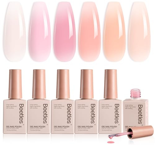 Beetles Jelly Gel Nail Polish Set - Ballet Dress Gel Polish, 6 Colors Milky Pink Nude Pink Sheer Gel Nail Kit Transparent Effect Soak Off UV DIY Manicure French Nail Art Gifts for Women