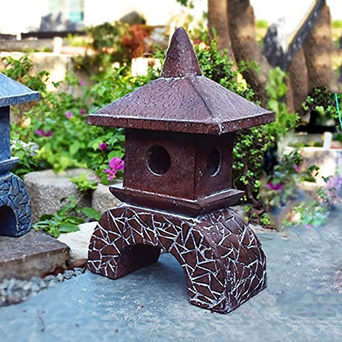 ZEELYDE Buddha Statue,Garden Pagoda Ornament Solar Buddha Japanese Resin Lantern Decor,Grey