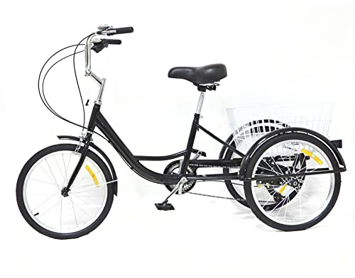 20 tum 8-växlad trehjuling för vuxna Cruiser cykel vikbar trehjuling för medelålders och äldre, med ryggstöd och shoppingkorg