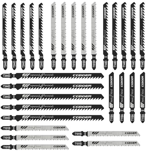 Stichsägeblatt Set, CGBOOM 30 tlg Stichsägen Zubehör, T-Schaft Jigsaw Stichsägeblatt mit Kunststoffbox für Holz und Metall