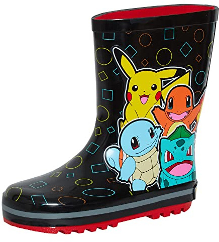 Pokémon Bottes en caoutchouc Wellington pour enfants garçons filles Pikachu Pluie Neige Bottes en caoutchouc Wellys, Noir, 36 EU