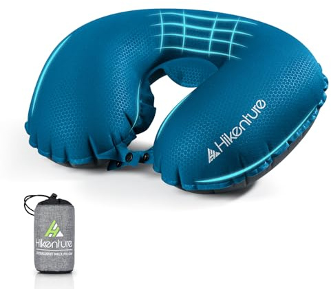 HIKENTURE Cuscino cervicale gonfiabile, cuscino da viaggio gonfiabile, per adulti, gonfiabile, cuscino da viaggio ultraleggero (blu)