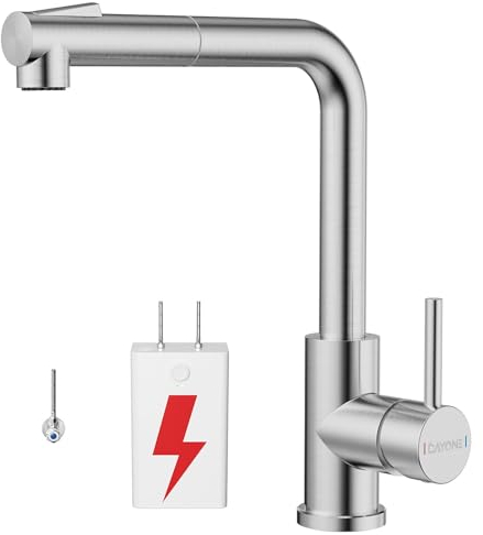 DAYONE Robinet de cuisine basse pression extensible à basse pression - 3 ports - 2 types de jet - Rotatif à 360° - En forme de L - Mitigeur de cuisine extensible pour chaudière