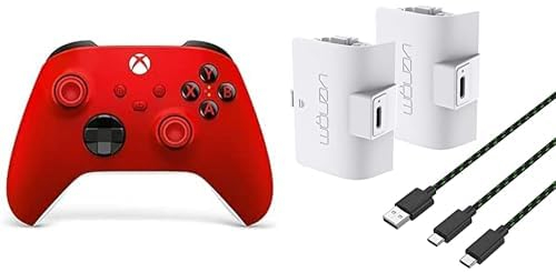 Xbox Wireless Controller Pulse Red+Venom 1100-mAh-Akku mit hoher Kapazität, Doppelpack - Weiß Series X & S One