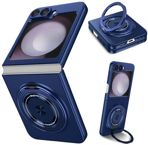 ZHOZEXIN För Samsung Galaxy Z Flip 6, vridbar ring magnetskydd, stötsäkert fodral, vikbart smalt fodral, kompatibelt med Samsung Galaxy Z Flip 6 (blå)