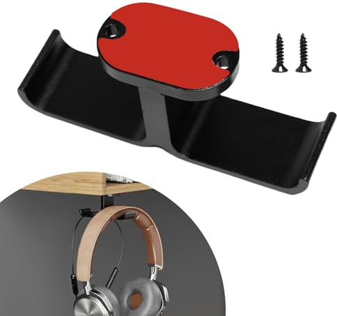 Hioip Headphone Stand Under Desk, 360° Rotation Dual Headphone Hanger, Stick-On Adhesive Headphone Holder, Universal Metal Headset Hook, Hanger for Gaming Earphone (Black)