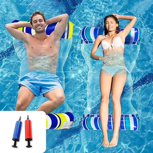 RUNMKUO Lot de 2 Flottant Hamac Gonflable,Flottantes Hamac Jouet pour Adulte,4 in 1 Bouee Piscine Adulte,Matelas Gonflable Piscine,avec 2 Pompe à Air Manuelle, pour Plage Partie etc