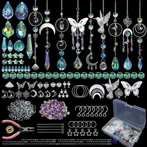 Acidea DIY Suncatchers, 400 pcs Sun Catchers Making Supplies Kit for Adults, Crystals Crafts Prism Hanging Decorative Rainbow Maker for Windows Indoor Outdoor Christmas Birthday Home Decor