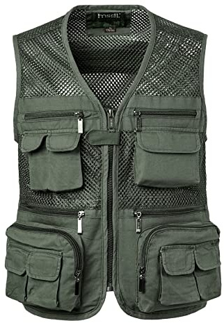 Yukirtiq Ärmlösa fiskejackor för män bomullsväst fotografi väst hundträning gilet flera fickor jakt fiskeväst, gRÖN, 3XL
