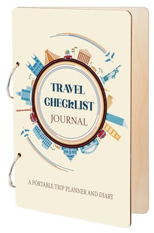 SUPERDANT Wooden Loose Leaf Binder Travel Checklist Journal Book Greeting Card Organizer Postcard Photo Album 2-Rings Cover Trip Planner And Diary Keeper Book Holder Organizer Card Keepsake Cover