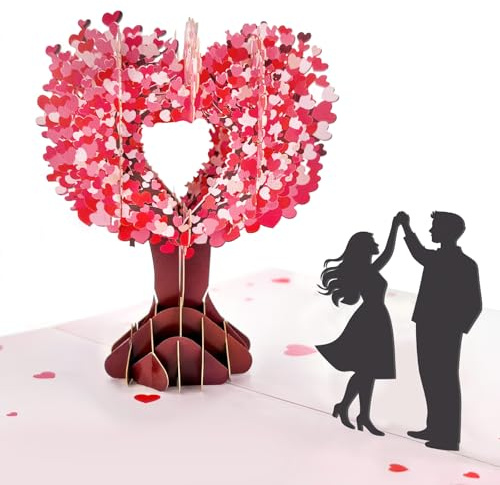 Hierein Happy Anniversary Card, Cherry Blossom Tree and Couple Pop Up Wedding Anniversary Card for Husband, Wife, Mum and Dad, Birthday Cards for Her, 3D Cards for Valentine's Day, Thinking of You