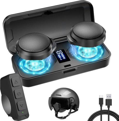 OBEST Motorcycle Bluetooth Headset with Charging Case, Helmet Bluetooth Speaker with Microphones & LED Display, 1900mAh Battery with 50Hours Work Time Wireless Headsets for Skiing and Riding (31976)