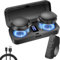 OBEST Motorcycle Bluetooth Headset with Charging Case, Helmet Bluetooth Speaker with Microphones & LED Display, 1900mAh Battery with 50Hours Work Time Wireless Headsets for Skiing and Riding (31976)