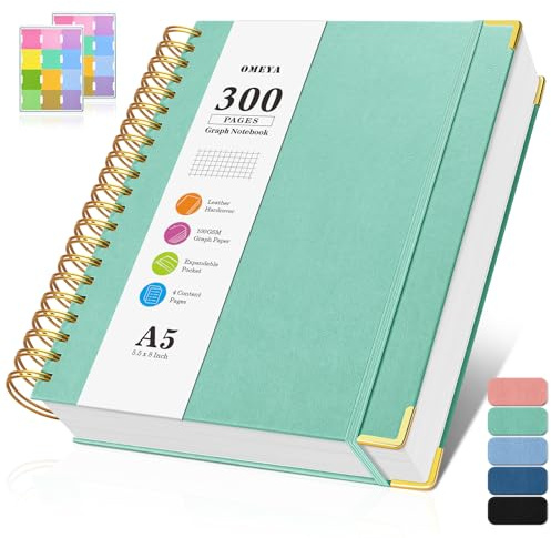 Diagram pappersanteckningsbok, spiralgalleranteckningsbok, inbunden läderjournal 300 sidor, 100 gsm tjockt rutnät pappersanteckningsbok, A5 liten grafanteckningsbok journal för kvinnor män skrivteknik