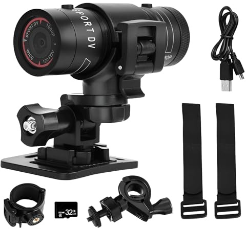 TALOEYH - cykelhjälm F9 kamera, HD 1080P sport actionkamera, vattentät cykel bil videoinspelare, 120° vidvinkel sport DV videokamera videoinspelare för cyklar motorcyklar bilar, svart