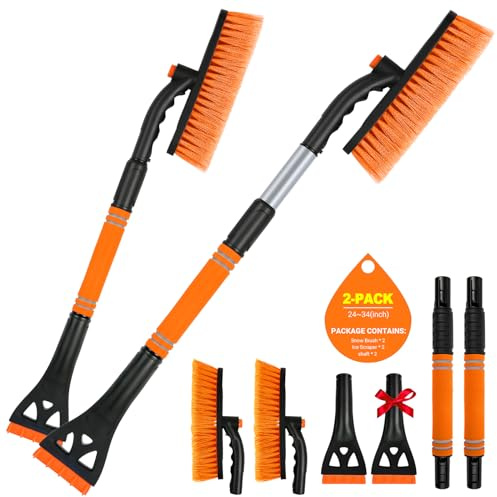 BFONS 2 Pcs Ice Scrapers for Car Windshield, 2-in-1 Snow Scraper and Snow Brush for Car SUV Truck, Car Ice Windshield Scraper for Ice and Snow with 360° Pivoting Brush and Ergonomic Foam Grip Orange