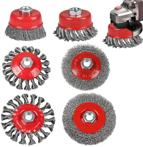 EXLECO 6-pack trådborstar för vinkelslip och flex 75mm 100mm 125mm trådborstsats Toppborste för vinkelslip, M14 stålborste, flexborste, knotborste, rundborste, kegelborste, ståltrådsborste