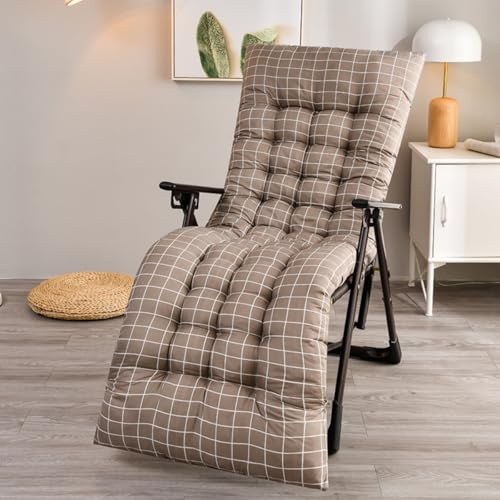 Highdi Cojin para Tumbona Jardín Exterior, Cojín Reclinable Grueso y Cómodo Respaldo Alto Colchoneta con Correas para Silla de Jardin, Silla Mecedora, Patio, Balcón (Cuadros Grises,53x170x8cm)