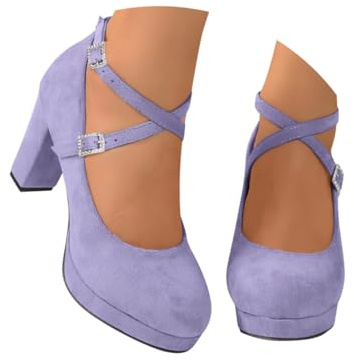 Minetom Escarpins Bride Cheville Femme Suède Bloc Talons Pumps Talon Haut avec Lanière Croisée Et Bout Fermé Mary Jane pour Les Mariages Et Les Fêtes A Violet 36 EU