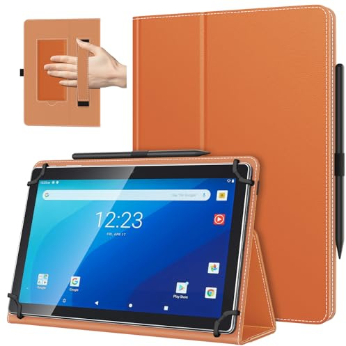 TiMOVO Custodia Universale per Tablet Android 10,1 Pollici con Anello per Penna, Cover Leggera e Pieghevole in Piedi con Cinghia a Mano per Tutti i Tablet Touchscreen da 9,6-11 Pollici, Arancione