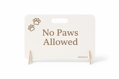 White No Paws Wooden Stopper Barrier – Freestanding Dog Stopper for Stairs | Dog Barrier Gate | Portable Wooden Pet Stopper | Puppy Gate for Stairs Indoor | No Drilling Required (30cm (H) x 60cm (W))