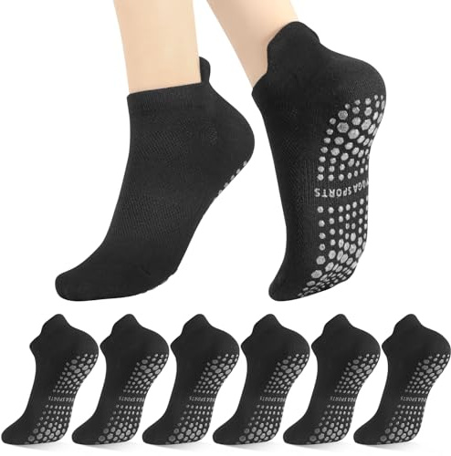 Zuimei 6 Pairs Pilates Yoga Socks for Women Non Slip Grip Sock ReformerGrippy Breathable Cotton Sock for Women Ladies Barre Fitness Dance Ballet Hospital Home-Black