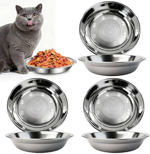 Cat Bowls, 6Pcs Stainless Steel Cat Bowls Shallow Wide Flat Whisker Friendly Food Plate, 5.5in Pet Dish Feeding & Watering Supplies for Small Cats Hedgehog Hamster Rabbit Guinea Pig