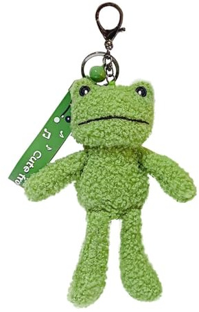Fruitlly Frog Bag Charm for Backpacks Cute Plush Keychain Fluffy Car Key Handbags Purses Accessories Gifts for Women Men Animal Lovers (Green)