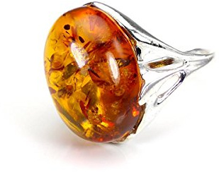 jewellerybox Bague Ovale en Argent 925/1000 et Ambre -Tailles 56,5