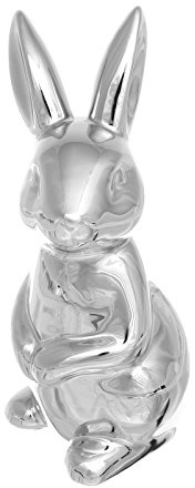Brillibrum Figura decorativa de conejo de porcelana plateada – Brillante decoración de conejo de Pascua – Hecho a mano – Figura de conejo de pie – 17 x 9 x 9 cm (alto x ancho x profundidad)