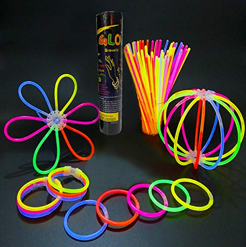 100Pcs Glow Sticks Fun Party Pack - 204Pcs Glowin Dark Sticks, Connectors for Bracelets and Necklaces Balls Flowers Rave Party Accessories Halloween Party Bag Fillers Disco Props