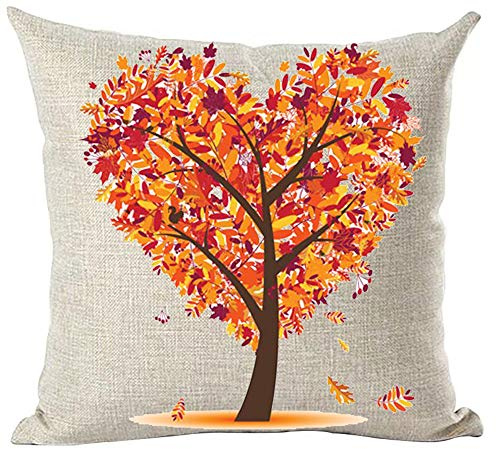 ramirar Hand Painted Yellow Orange Maple Leaves Heart Shaped Tree Autumn Fall Y'all Decorative Throw Pillow Cover Case Cushion Home Living Room Bed Sofa Car Soft Cotton Linen Square 18 x 18 Inches