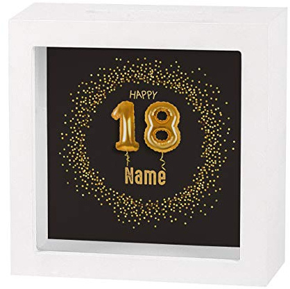 Herz & Heim® Geldgeschenk zum runden Geburtstag in Form Einer bedruckten Spardose als Bilderrahmen 18. Geburtstag